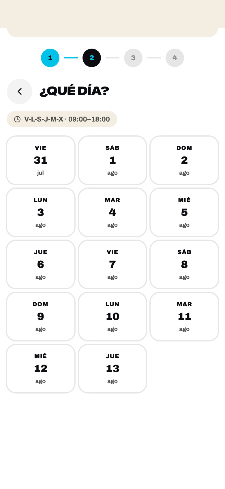 Booking step two — pick a day