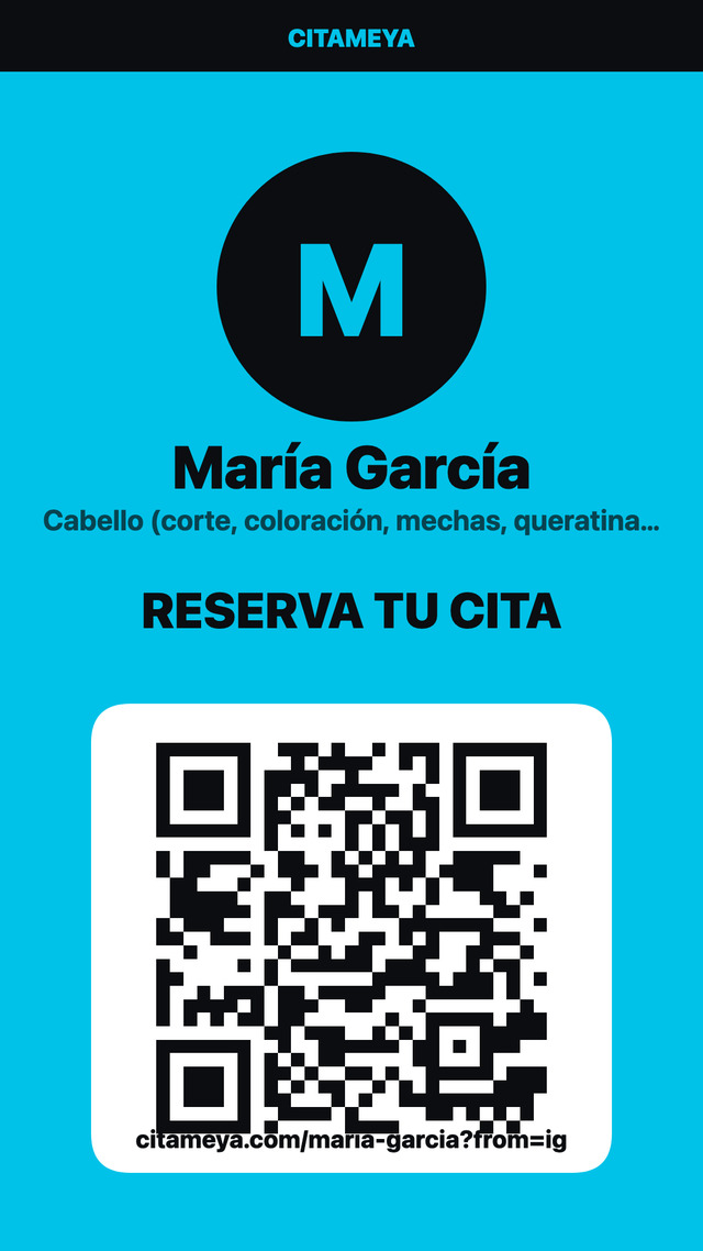 The 1080 by 1920 Instagram Story the share kit generates — her name, her services and a QR to her booking page