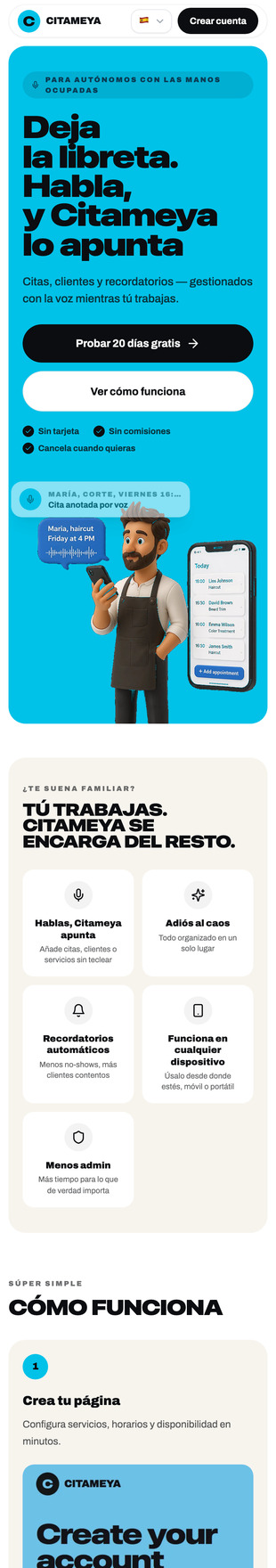 Citameya landing page on mobile