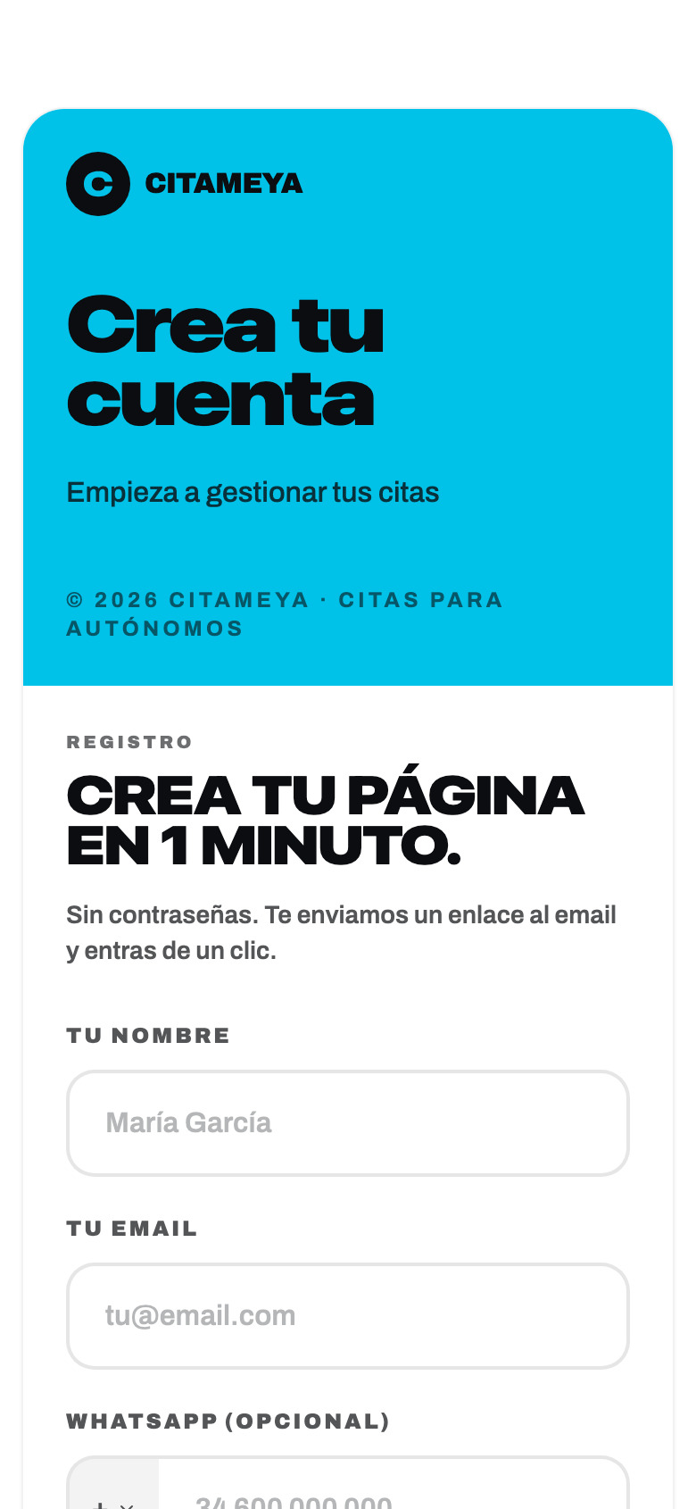 Citameya registration screen