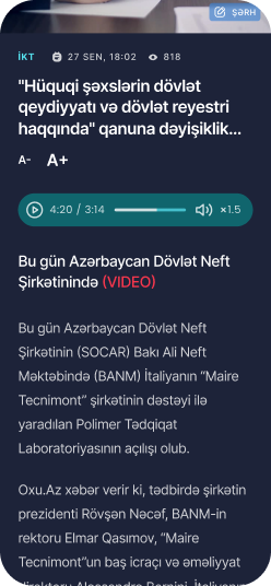 oxu.az mobile — dark article with comment overlay