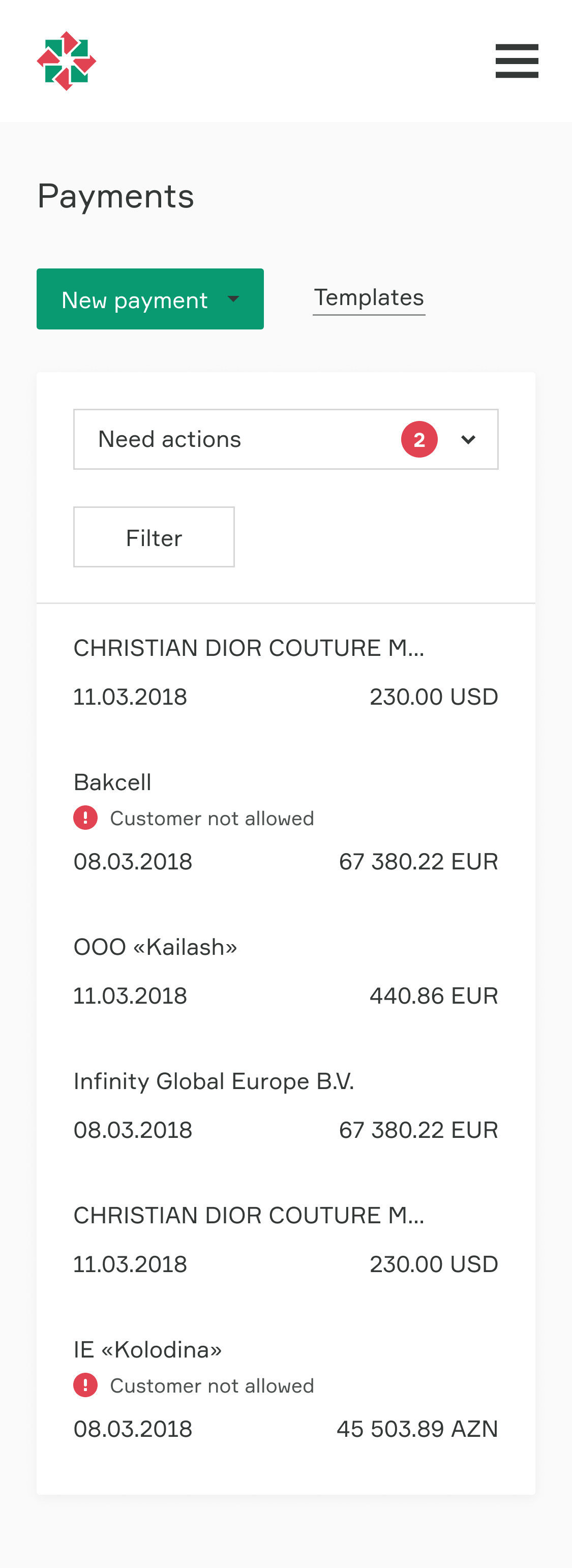 Payments at 375 as cards
