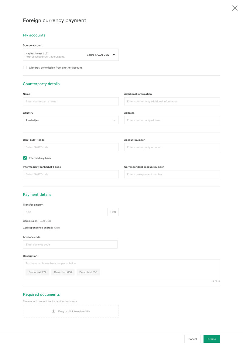 SWIFT foreign currency payment form