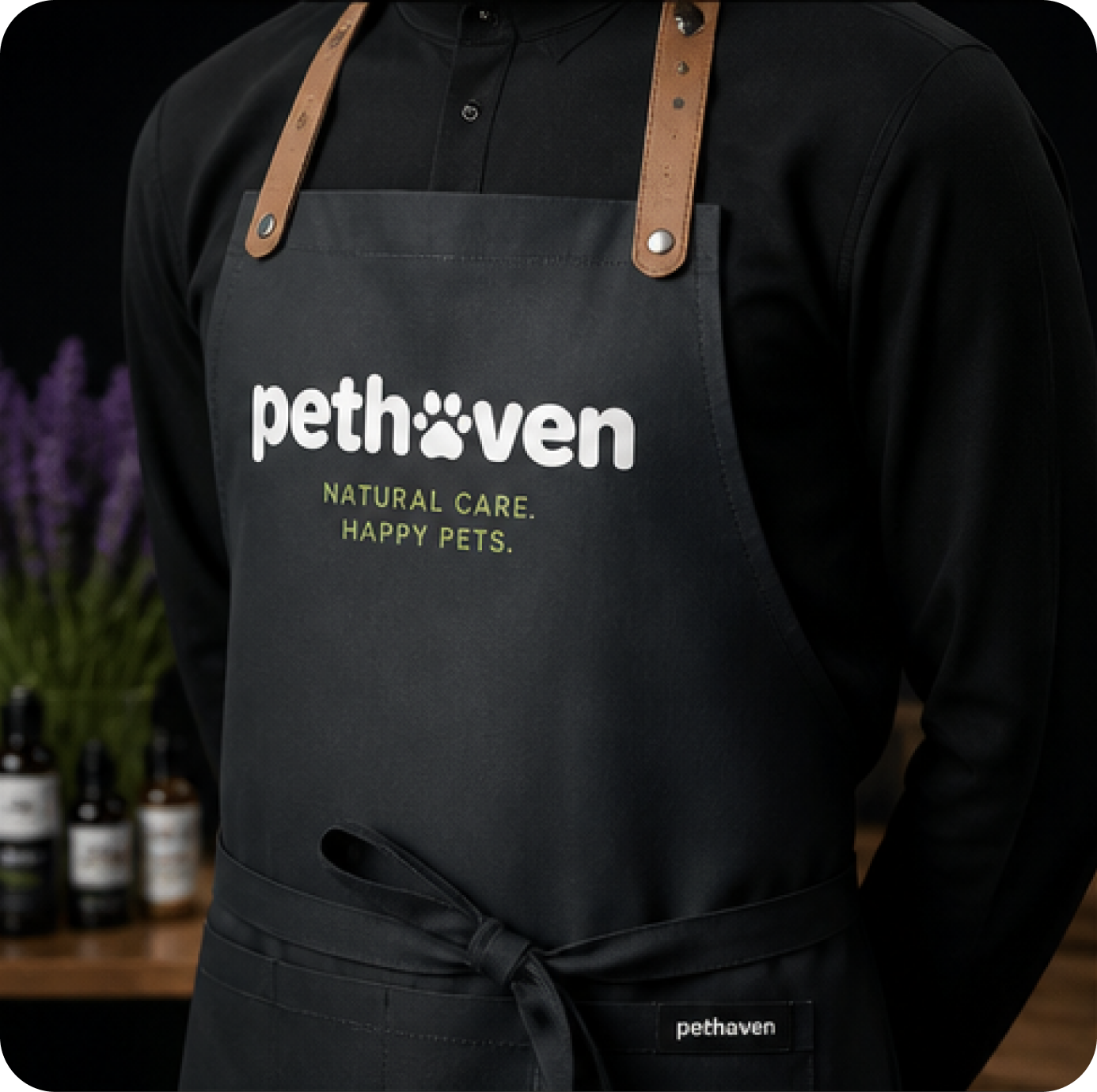 Pethoven branded apron — natural care, happy pets