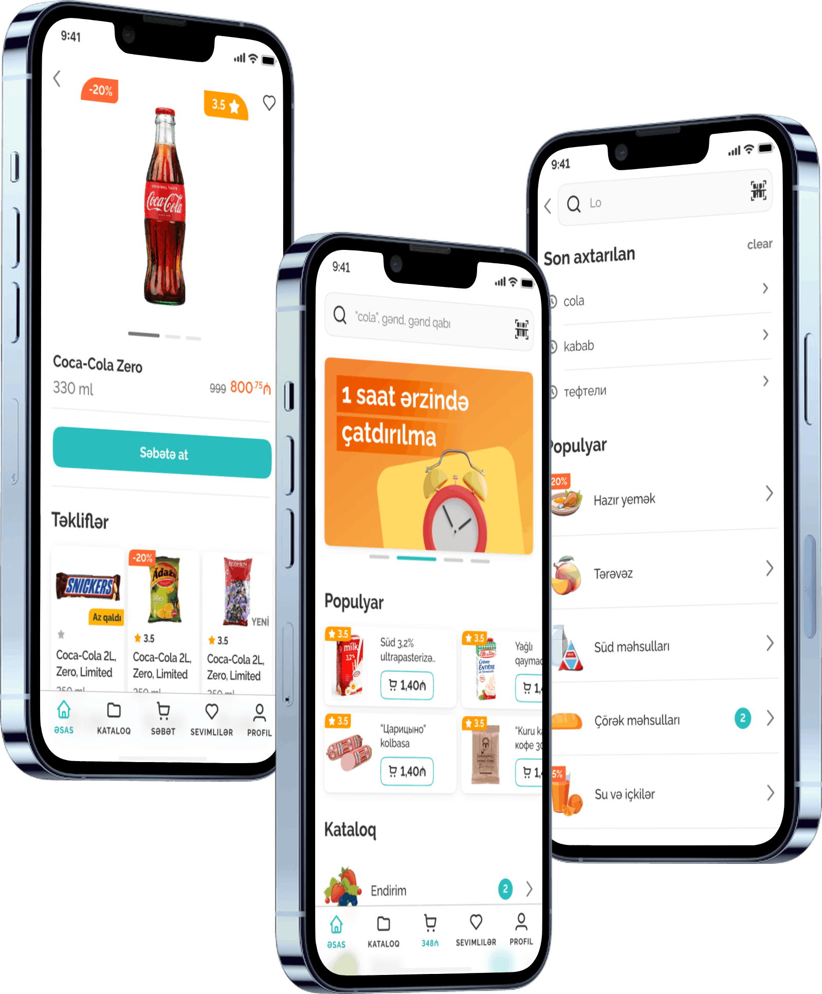 rahat app screens on three phones