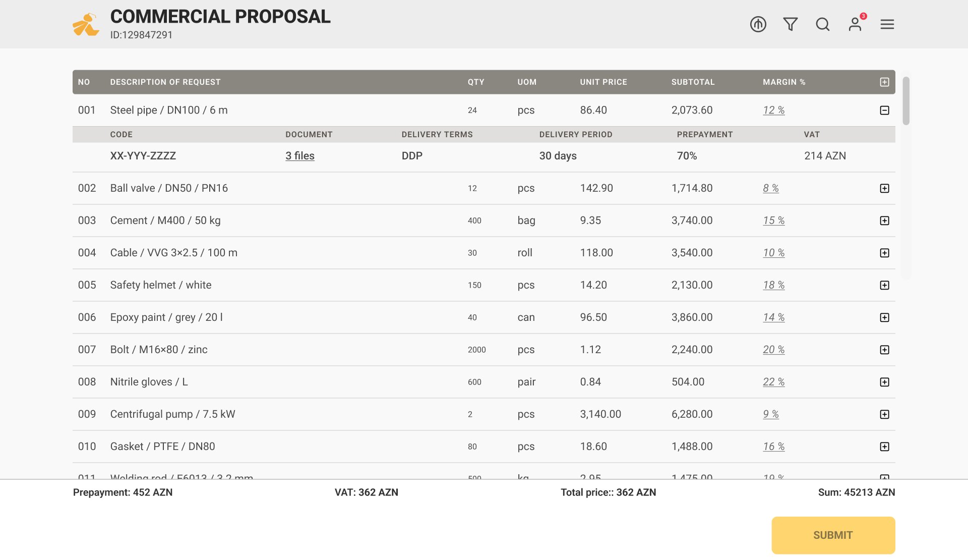Commercial proposal with a request for discount