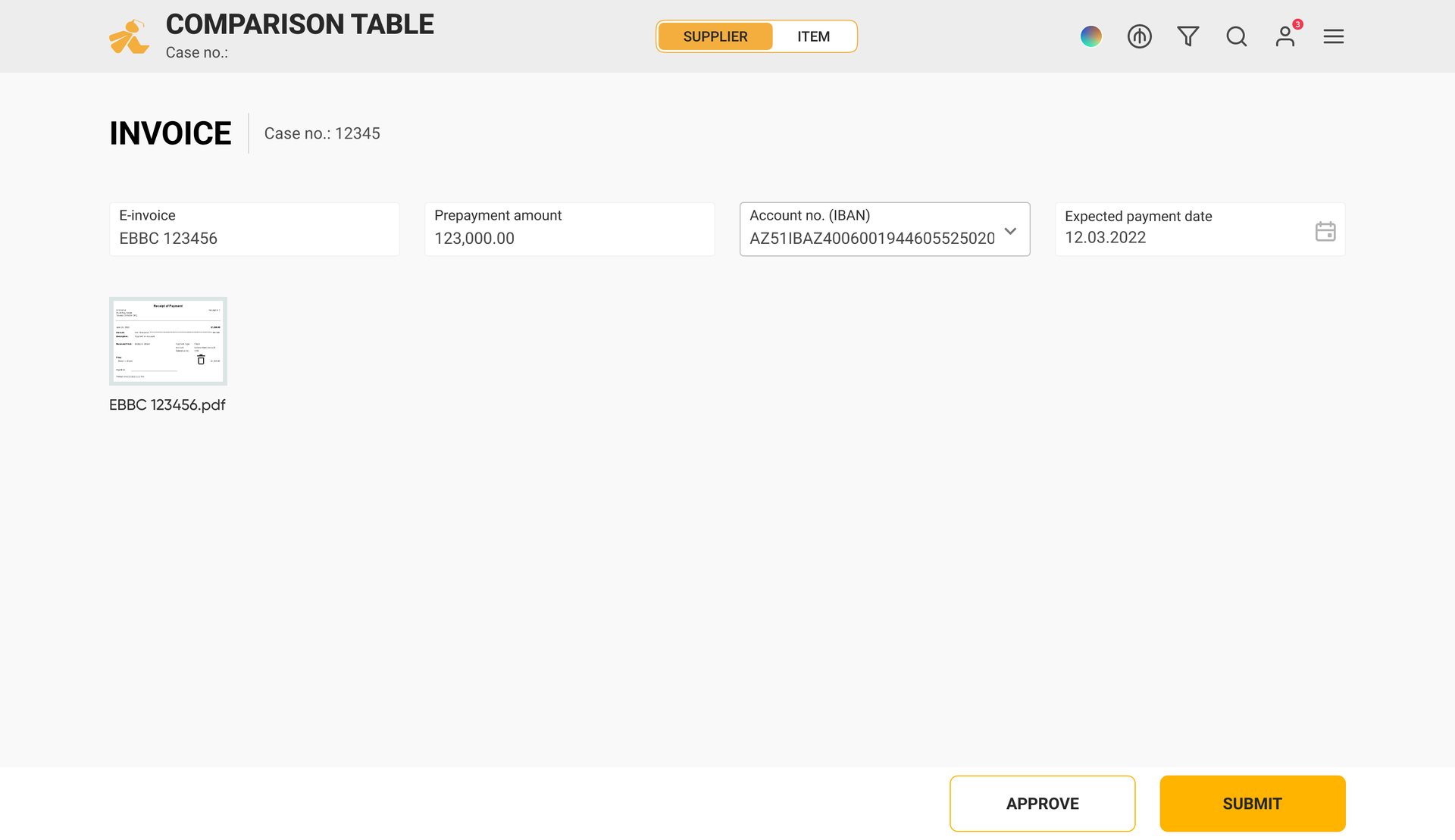 Invoice inside the case